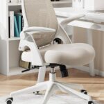 Hbada Office Desk Chair with Flip-Up Armrests and Saddle Cushion, Ergonomic Office Chair with S-Shaped Backrest, Swivel, Mesh, Grey